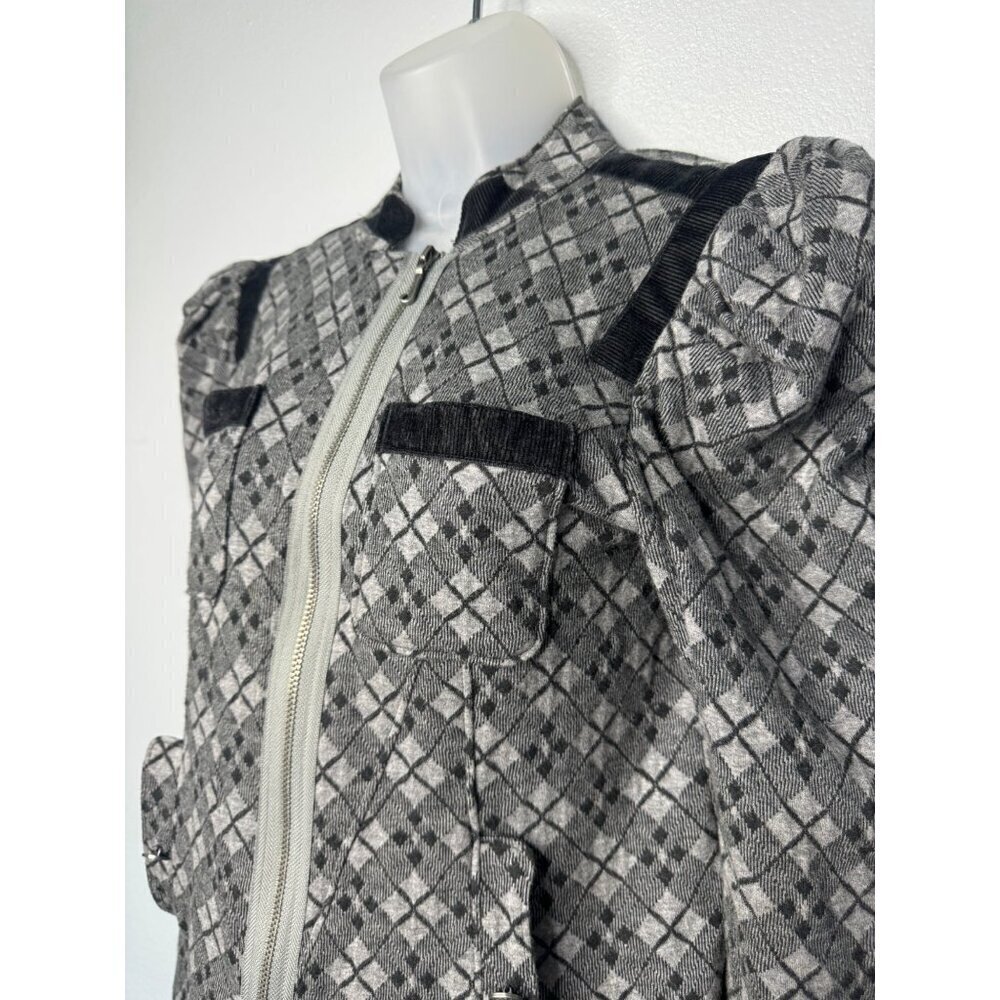 Juicy Couture Grey Puff Sleeve Full Zip Jacket SZ M Pockets Y2K 2000s - Picture 3 of 11